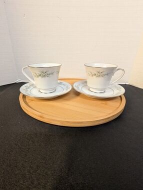 Noritake Melissa 3080 White Flowers Silver Trim Band Footed Cup Set of 4 Pieces